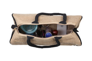 Vente en gros de sac fourre-tout écologique réutilisable en toile de jute sac d'épicerie en jute poignée en corde à fermeture éclair imprimé personnalisé cadeau de plage kaki - Product Image 3