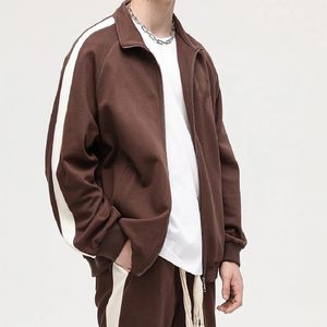 Men's <b>Black</b> Tracksuit Set Full Sleeve Stand Collar Zipper Closure Loose Fit Solid Color Breathable Polyester Autumn Casual Wear - Product Image 6