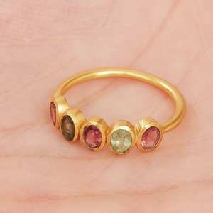 ชุบทอง18K แข็ง925เงินสเตอริงแตงโมทัวร์มาลีนหลากสีตามธรรมชาติการตั้งค่าแบบโบฮีเมียนโบราณ - Product Image 1