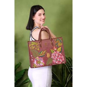 Sac fourre-tout bohème Priglob Exim en cuir végétalien brodé, fait main, marron PickAleaf avec fermeture à fermoirs pour usage quotidien - Product Image 4