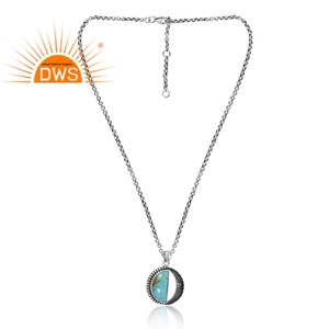 Último diseño 925 plata esterlina Natural Kingman turquesa piedra preciosa colgante collar joyería personalizada para mujer regalo para ella - Product Image 1