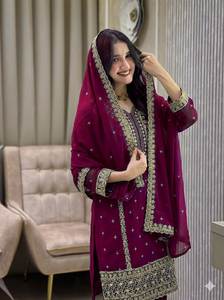 Elegante Traje Salwar Kameez de Seda para Todas las Temporadas, Atuendo Tradicional Indio Pakistaní de 3 Piezas para Mujer, Estilo Antra, Secado Rápido, para Fiestas - Product Image 2