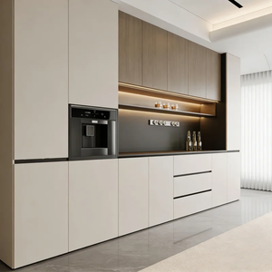 VEYAS Meuble de salle à manger moderne en bois sur mesure avec éclairage LED intégré, niche pour appareils électroménagers, grands tiroirs de rangement, organisation murale complète - Product Image 3