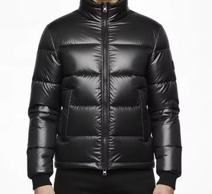 Men's <b>Burgundy</b> PU <b>Puffer</b> <b>Jacket</b> Stand Collar Zipper Closure Windproof Down Filled Casual Winter Wear Regular Length Slim Fit - Product Image 4