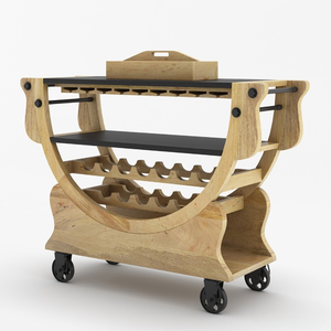 รถเข็นบาร์โบราณสไตล์อินดัสเทรียล ทำมือ เป็นมิตรกับสิ่งแวดล้อม ทำจากไม้สักแท้ พร้อมชั้นวางขวดไวน์ ที่วางแก้ว และล้อเลื่อน เฟอร์นิเจอร์สำหรับบ้าน - Product Image 4