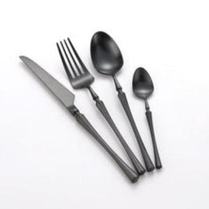 Juego de cubiertos de acero inoxidable con mango negro para mesa de comedor de cocina contemporánea moderna y configuración de cafetería - Product Image 4