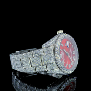 Reloj de Lujo de Primera Calidad, Completamente Adornado con Diamantes Moissanite de Calidad VVS, Estilo Hip Hop, Esfera Roja, Acero Inoxidable, Cristal de Cuarzo Analógico - Product Image 2