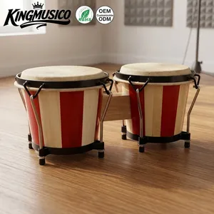 Juego de Bongos de Álamo Rayado de 6-7 Pulgadas con Acabado Brillante de Dos Tonos, Parches de Piel de Oveja, Percusión Manual Ajustable - Product Image 2