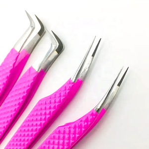 Pince à cils à pointe en fibre nano enduite de poudre rose de haute qualité C Point 90 degrés poignée en diamant Logo personnalisé offre pince à cils - Product Image 5