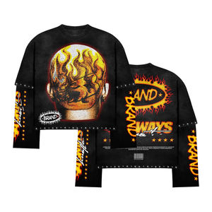 Nouveau design, sweat-shirt à capuche pour homme en coton 100% imprimé sur mesure, rétro, délavé, coupe ample, style hip-hop - Product Image 2