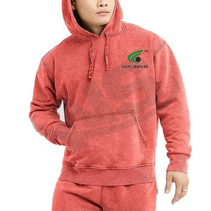 Venta al por mayor de fábrica de lavado ácido sudaderas con capucha para los hombres básicos ropa informal de algodón mezclado urbano Streetwear Sudadera con capucha de gran tamaño - Product Image 2