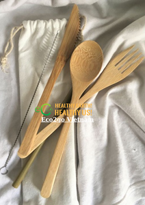 2025 Tenedor de bambú cuchillo cuchara juego de cubiertos de paja biodegradable para Camping Hotel chico comestible logotipo láser personalizado de Eco2go Vietnam - Product Image 5