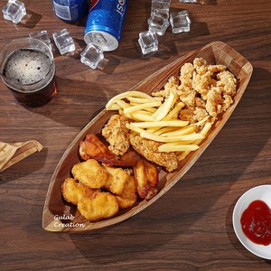 Plateau de service en bois d'acacia en forme de bateau, plateau en bois naturel fabriqué à la main pour collations, apéritifs et divertissement rustique à la maison - Product Image 5