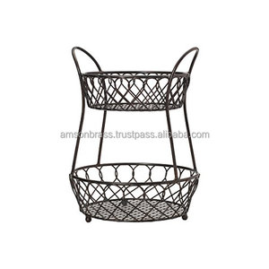 Decorative Heart Shaped Mesh Wire <b>Basket</b> Set of 3 <b>Wooden</b> Handle Storage <b>Basket</b> - Product Image 5