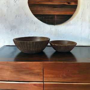 Bol de service de salade de fruits de ferme Vintage antique Texture artisanale bois de manguier Logo personnalisé gravure ensemble de vaisselle naturelle - Product Image 4