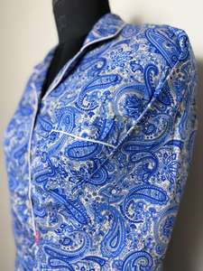 Chemise en coton imprimé cachemire bleu pour femme Chemise boutonnée décontractée Paisley bleu et blanc - Product Image 4