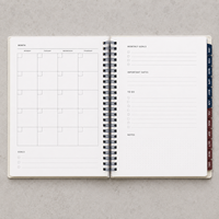 LABON Agenda spirale A5 personnalisé, style club de week-end et tennis, à double spirale, avec onglets mensuels étoilés, calendrier non daté, objectifs et bande élastique