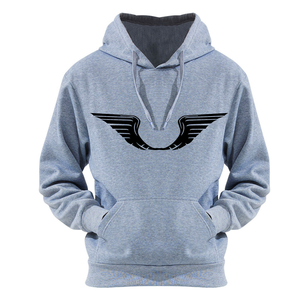 Men's Gray Hooded Sweatshirt With <b>Black</b> <b>Wings</b> Print Regular Fit Casual Cotton Hoodie Front Logo Design Autumn Wear - Product Image 4