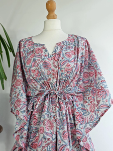 Robe caftan en pur coton bloc indien imprimé été Kimono Floral plage couverture confortable maternité - Product Image 2
