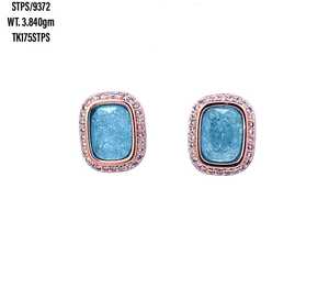 Mode à la mode 925 en argent sterling bijoux fins cz boucles d'oreilles 925 bleu coussin en forme de pierres précieuses boucles d'oreilles pour les femmes - Product Image 1