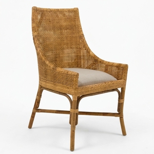 Natural <b>High</b> <b>Back</b> Woven Rattan Dining Armchair Cushioned Seat Light Brown Outdoor Patio <b>Garden</b> <b>Chair</b> Setup Art Design Decor - Product Image 1