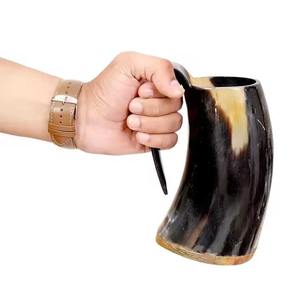 Taza de cuerno para beber europeo de estilo Animal hecha a mano auténtica, jarra de cerveza con Base de madera pulida ecológica, artesanías naturales - Product Image 4