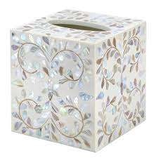 Caja de pañuelos cuadrada hecha a mano con incrustaciones artísticas de concha de nácar para el hogar - Product Image 2