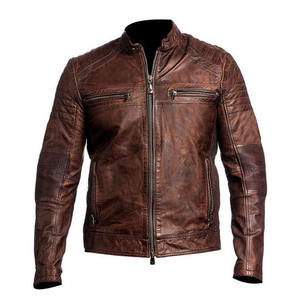 Veste en cuir vintage pour homme, style rétro, cuir de vache véritable, toile, hiver, moto et motard - Product Image 1