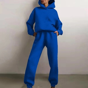 Ensemble de survêtement oversize personnalisé avec logo OEM pour femme, comprenant un sweat à capuche ample et un pantalon de jogging à cordon, en tissu éponge anti-boulochage, tenue décontractée deux pièces - Product Image 2