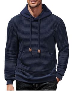 Sweat-shirt à capuche matelassé bleu marine pour homme, manches longues, décontracté, vêtement d'hiver avec poche kangourou et cordon de serrage réglable - Product Image 1