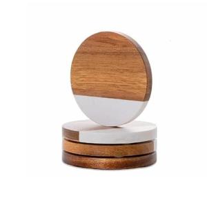 High Quality Round Marble & Wood Coasters <b>Set</b> of 4 <b>Pc</b> Handmade Coasters for Drinks Coasters For Coffee and Tea Serving - Product Image 3