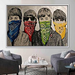 Toile imprimée : Œuvre d'art de Banksy sur le thème des bandanas, Art urbain graffiti, 1P : encadré blanc - Product Image 1