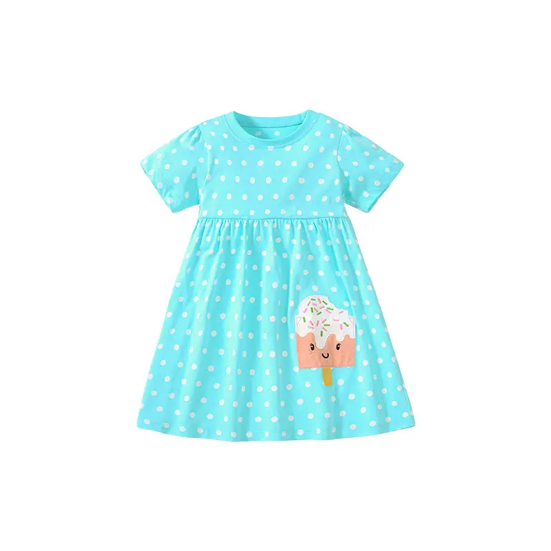 2024 Mới Nhất Mùa Hè Phim Hoạt Hình 100% Cotton Dễ Thương Phim Hoạt Hình Thêu Ice-Cream Polka Dot Ăn Mặc Cho Trẻ Mới Biết Đi Trẻ Em Cô Gái