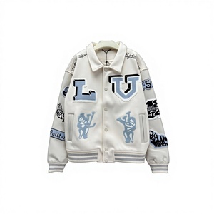 Multi-Patches 100% <b>Wool</b> Anti-Bacterial Breathable Windproof Embroidered Letter Pattern Streetwear Varsity Jacket - Product Image 2