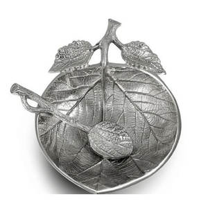 Cast Aluminium Antique Silver Shallow Bowl with Leaf <b>Dish</b> Small Leaf Shaped <b>Ring</b> Holder Jewelry Organizer - Product Image 1