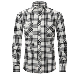Camisa de manga larga a cuadros de franela de algodón para hombre Top DE TRABAJO DE PUNTO transpirable para uso informal - Product Image 5