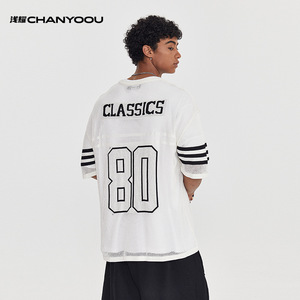 Maillot Vintage Hommes Sports Rétro Football Basketball Mesh Hommes Boxy Short Jersey Football T-shirt Hommes - Product Image 1