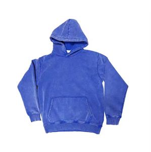 Pull à capuche confortable bleu lavé à l'acide pour hommes, motif solide à la mode, expressions de personnalité élégantes à capuche personnalisées - Product Image 1