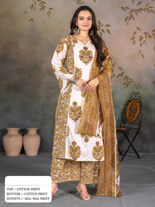 Ensemble 3 pièces en pur coton pour adultes, vêtements indiens et pakistanais imprimés à la main - Product Image 3