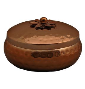 Pot de bougie en métal de décor de table de noël et de mariage avec couvercle pot de bougie de forme ronde fini martelé en cuivre - Product Image 2