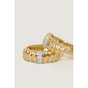 Solis Three Diamond Hoop <b>Earrings</b> with Ribbed Design - Product Image 4