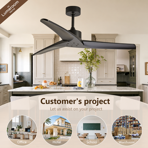 52 Inch 3 Blade Black Ceiling <b>Fan</b> Without Light <b>with</b> <b>Remote</b> Control Reversible DC Motor Solid Wood for Bedroom Living Room - Product Image 4