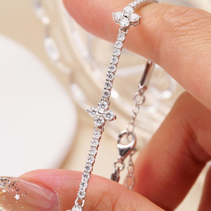 In Stock GRA <b>Iced</b> <b>Out</b> Moissanite Four Leaf Clover Bracelet 925 Sterling Silver Adjustable Bamboo Tennis <b>Chain</b> Women Jewelry - Product Image 3