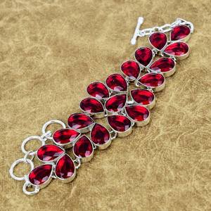 Pulsera de tenis de lujo hecha a mano de plata de ley 925 con granate rojo, ajustable, joyería de regalo, chapada en oro, certificada por GIA - Product Image 5