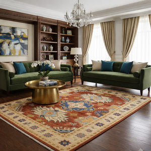 Alfombra de Lana Kazak Anudada a Mano de Estilo Clásico con Patrón Floral Geométrico para Sala de Estar y Dormitorio, Técnicas Hechas a Mano - Product Image 2