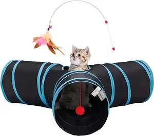 고품질 접이식 애완 동물 터널 폴리에스터 확장 가능한 고양이 놀이 텐트 대화 형 장난감 고양이 울리는 종이 장난감