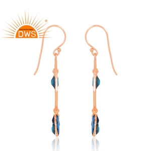 Best Selling 925 Sterling Silver 18K <b>Rose</b> Gold Plated Doublet Blue Topaz <b>Quartz</b> Gemstone <b>Earring</b> Demi Fine Jewelry For Women - Product Image 4