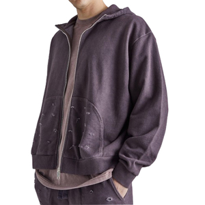 Último diseño de gran tamaño Boxy Distressed Zip up Hoodie Ropa de calle de alta calidad Washed Relaxed Fit Zipper Hoodies - Product Image 2