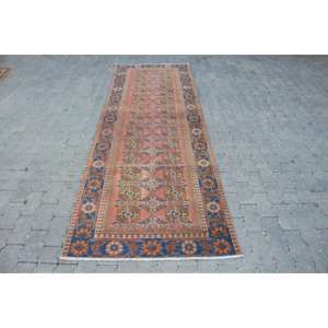 Alfombra Turca de 3.2x9.4 pies, Alfombra Azul Ikat de Lana - Product Image 1