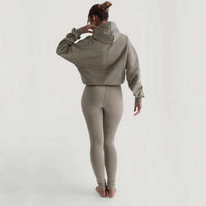 Sweat à capuche zippé respirant anti-boulochage hiver 100% coton pour femme Logo personnalisable sur le devant - Product Image 4